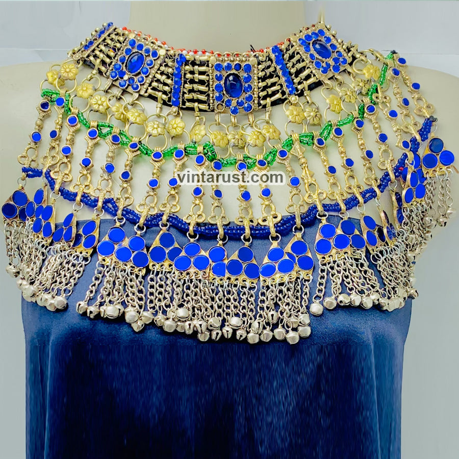 Unique Oversized Blue Stones Choker Necklace