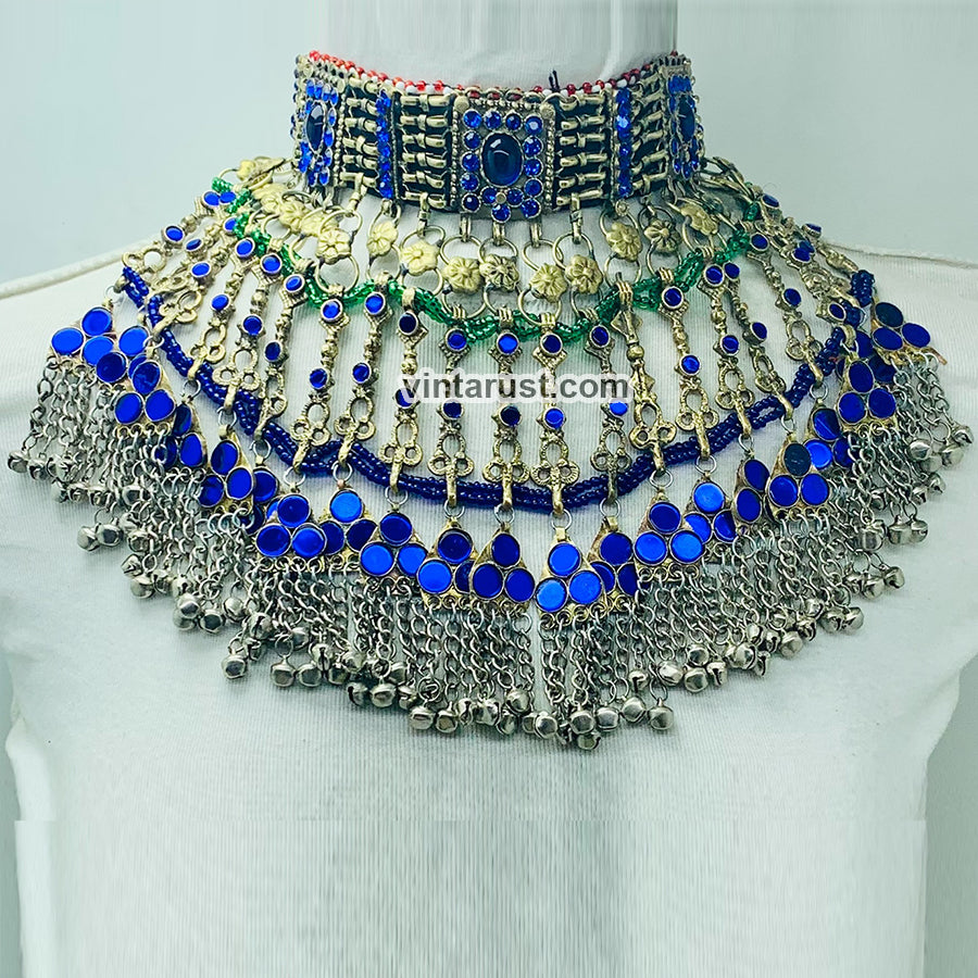 Unique Oversized Blue Stones Choker Necklace