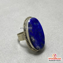 Load image into Gallery viewer, Unisex Vintage Lapis Lazuli Silver Adjustable Ring
