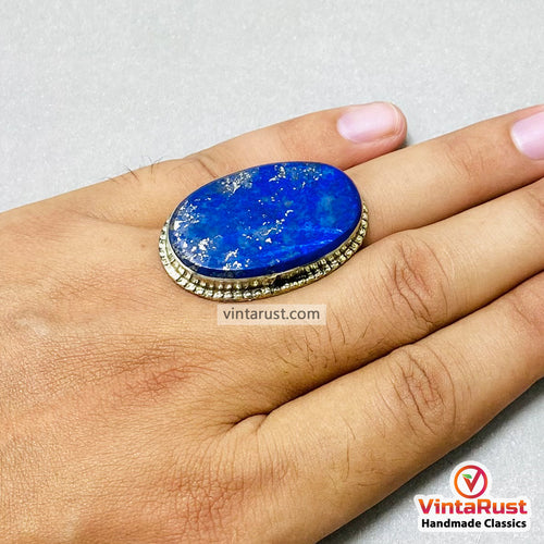 Unisex Vintage Lapis Lazuli Silver Adjustable Ring
