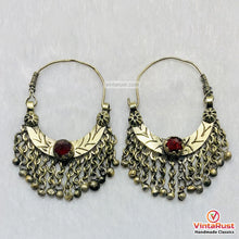 Load image into Gallery viewer, Vintage Afghan Hoop Earrings with Red Stone
