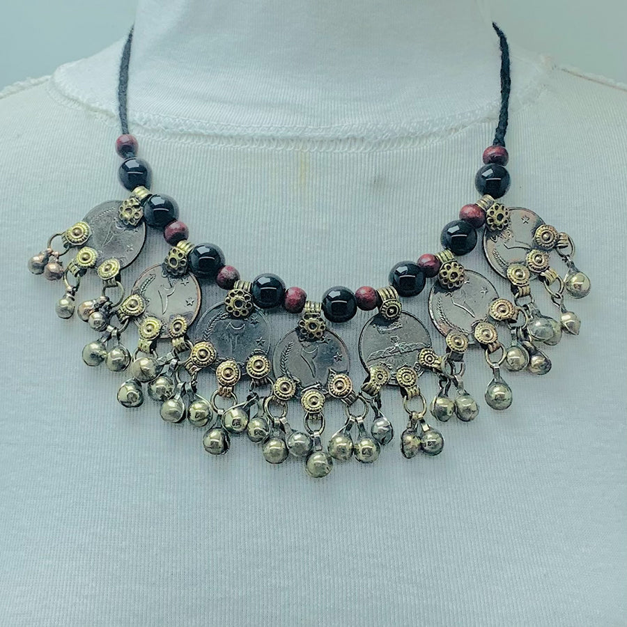 Vintage Beaded and Coins Choker Necklace