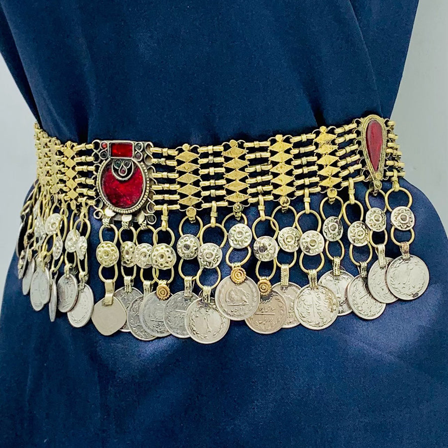 ANTIQUE Estate Gold Rajasthan India Tribal Belly Dancer Belt Jewelry dance jewelry, dance accessory, Dance belt for Indian  main image 4