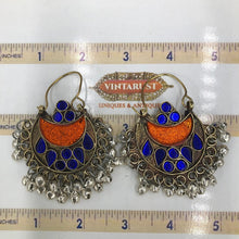 Load image into Gallery viewer, Vintage Blue and Orange Glass Stone Earrings
