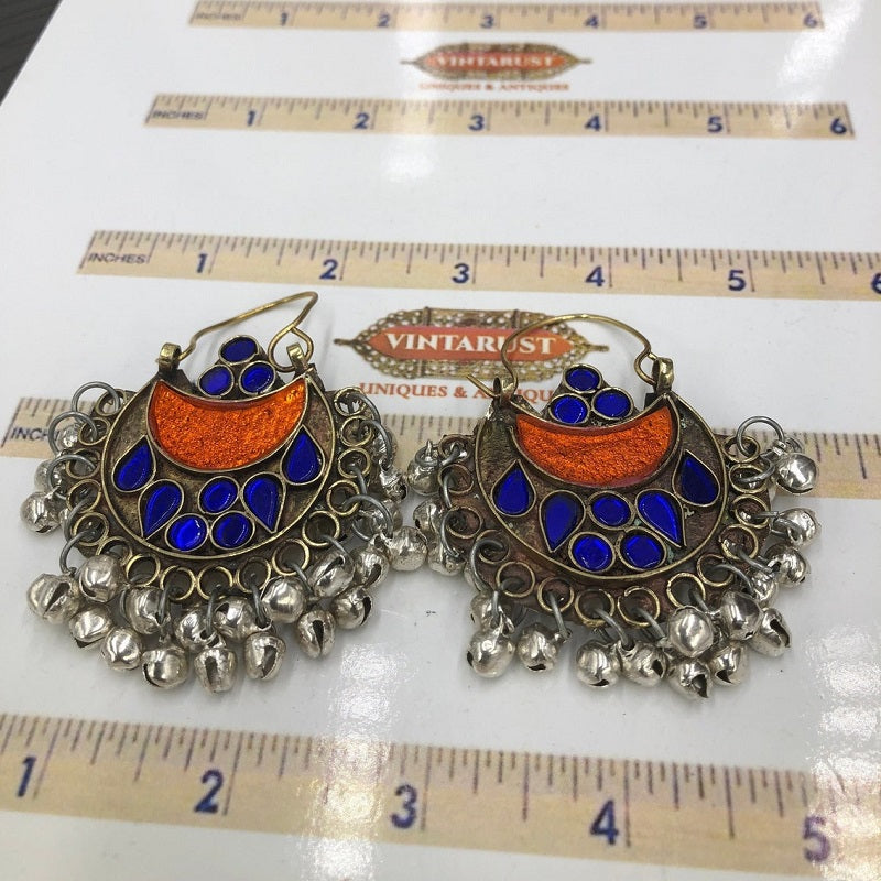Vintage Blue and Orange Glass Stone Earrings