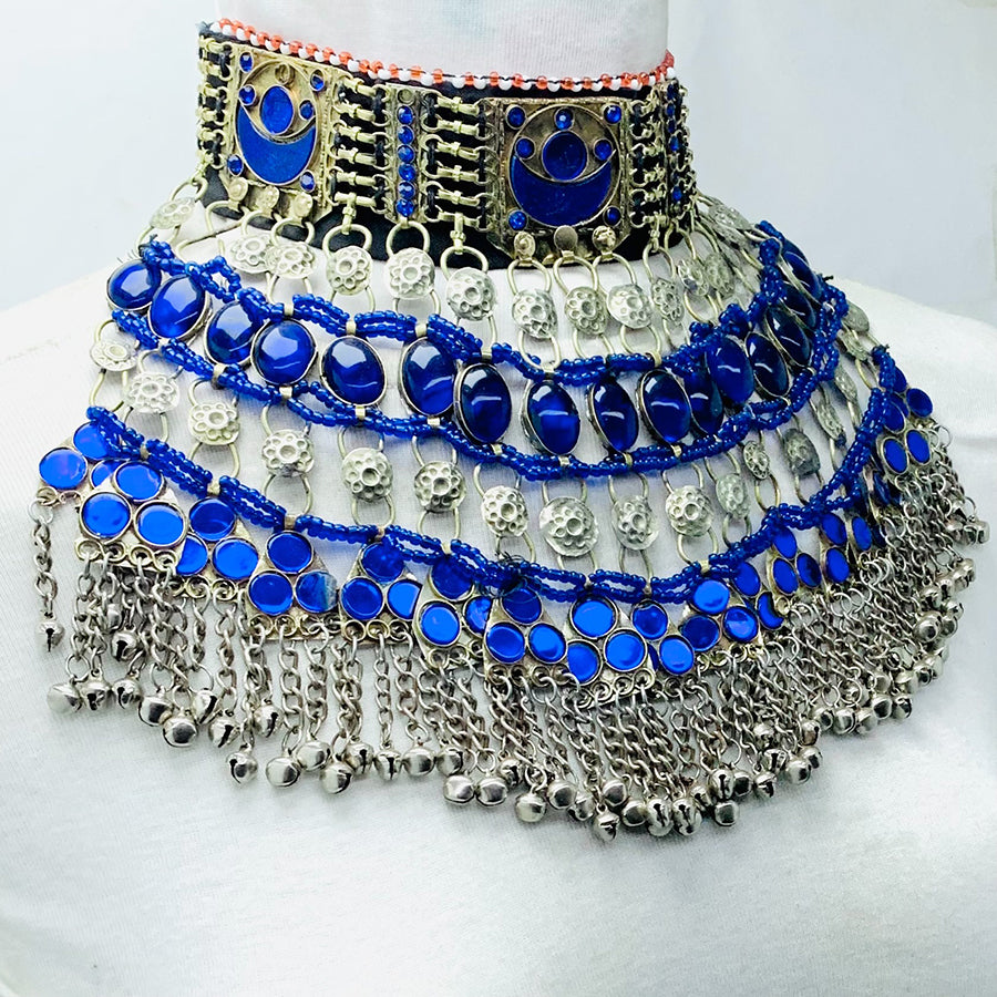Vintage Blue Stone Layered Choker Necklace Vintarust