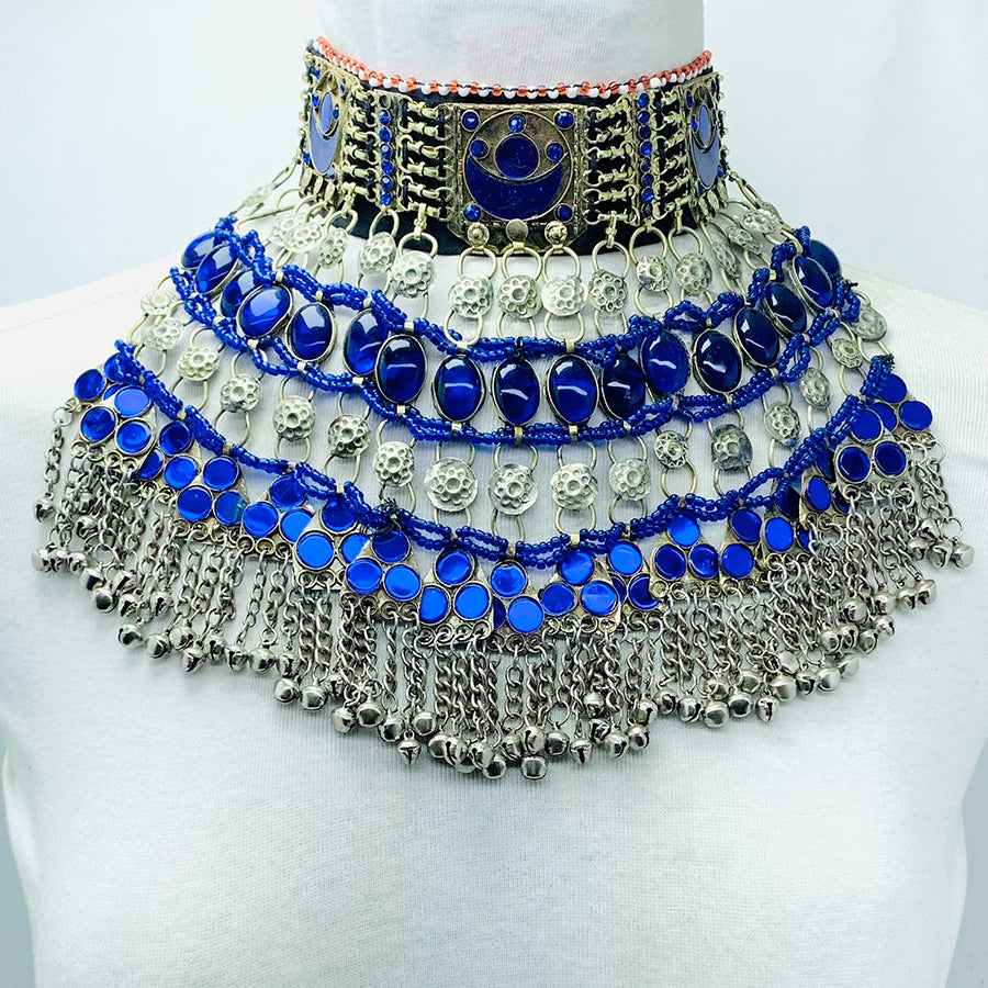 VIntage Blue Stone Layered Choker Necklace