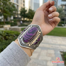Load image into Gallery viewer, Vintage Bohemian Silver Cuff with Purple Stone
