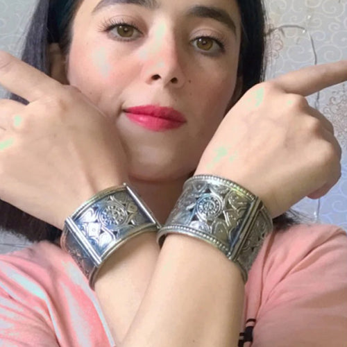 Vintage Boho Kuchi Statement Cuff Bracelet