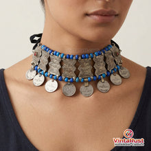 Load image into Gallery viewer, Vintage Kuchi Choker With Turquoise Beads and Coins
