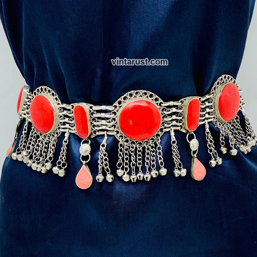 Vintage Coral Stone Belly Dance Belt, Afghan Belt – Vintarust display picture 3