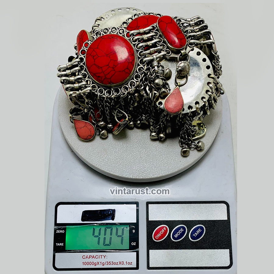 Vintage Coral Stone Belly Dance Belt, Afghan Belt – Vintarust display picture 3