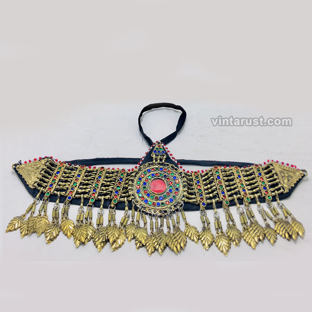 Handmade Matha Patti With Multicolor Glass Stone and Bells, VintageHeadpiece, Afghan Tribal Vintage Headpiece Matha Patti and Afghan  main image 3