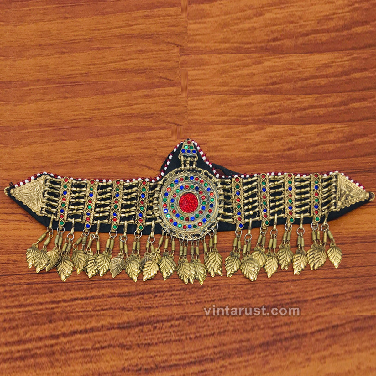 Handmade Matha Patti With Multicolor Glass Stone and Bells, VintageHeadpiece, Afghan Tribal Vintage Headpiece Matha Patti and Afghan  main image 4