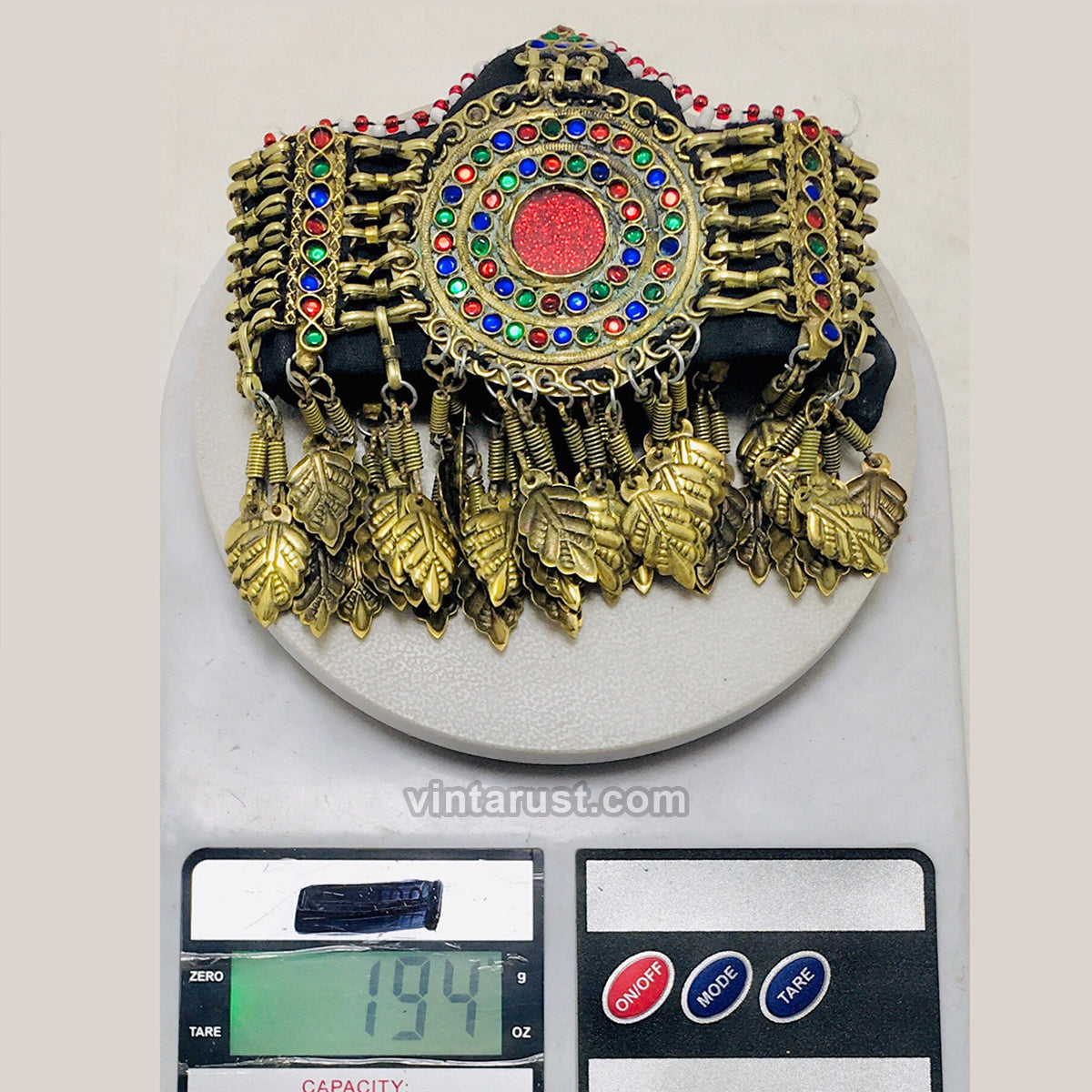 Handmade Matha Patti With Multicolor Glass Stone and Bells, VintageHeadpiece, Afghan Tribal Vintage Headpiece Matha Patti and Afghan  main image 2