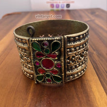 Load image into Gallery viewer, Vintage Kuchi Cuff Bracelet With Multicolor Glass Stones
