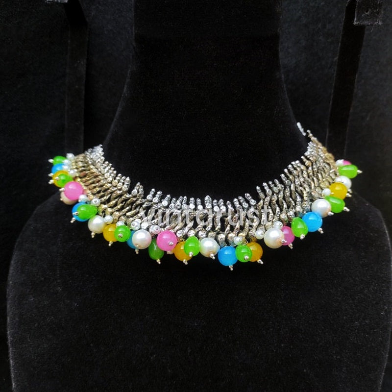 Vintage Kuchi Statement Choker Necklace With Multicolor Beads