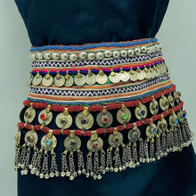 Load image into Gallery viewer, Vintage Belly Dance Belt With Coins and Glass Stones

