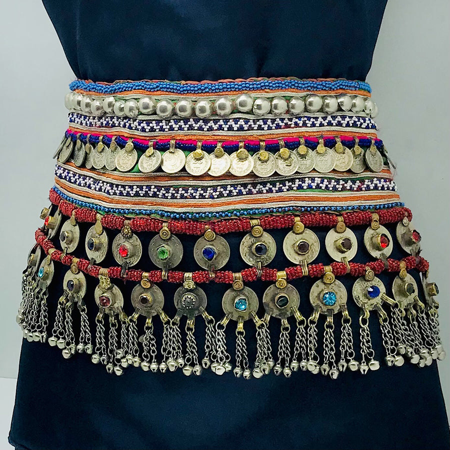 Vintage Kuchi Belt With Coins and Multicolor Glass Stones  display picture 3