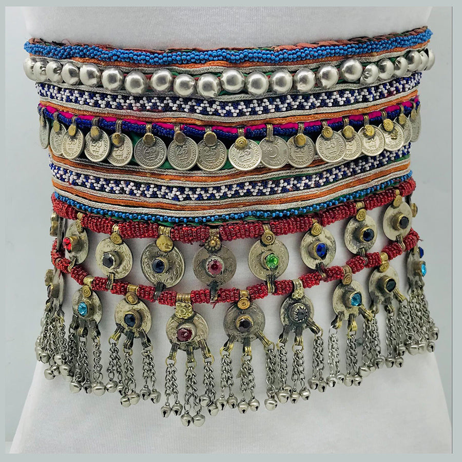 Vintage Kuchi Belt With Coins and Multicolor Glass Stones  display picture 2