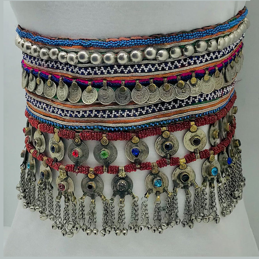 Vintage Kuchi Belt With Coins and Multicolor Glass Stones  display picture 1