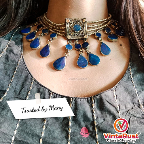 Vintage Genuine Lapis Lazuli Boho Style Necklace