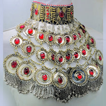 Load image into Gallery viewer, Vintage Layered Necklace With Red Glass Stones
