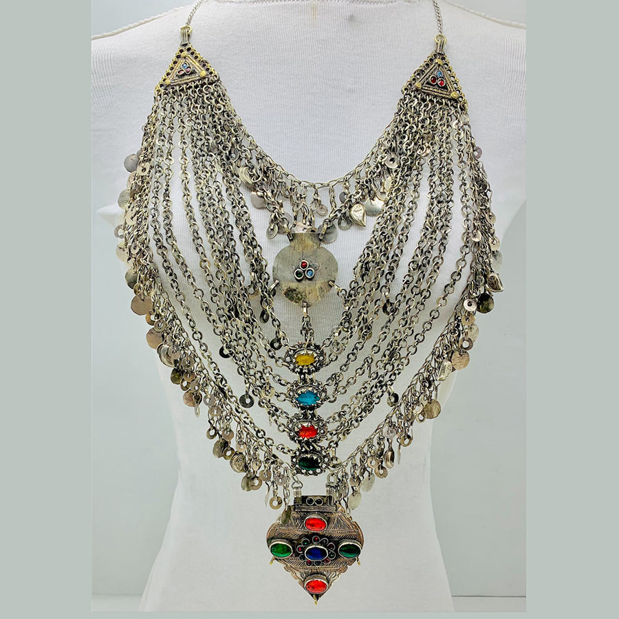 Vintage Long Multi Strands Bib Necklace