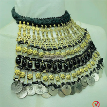 Load image into Gallery viewer, Vintage Massive Black Choker Necklace With Glass Stones and Coins
