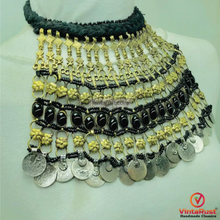 Load image into Gallery viewer, Vintage Massive Black Choker Necklace With Glass Stones and Coins
