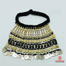 Load image into Gallery viewer, Vintage Massive Black Choker Necklace With Glass Stones and Coins
