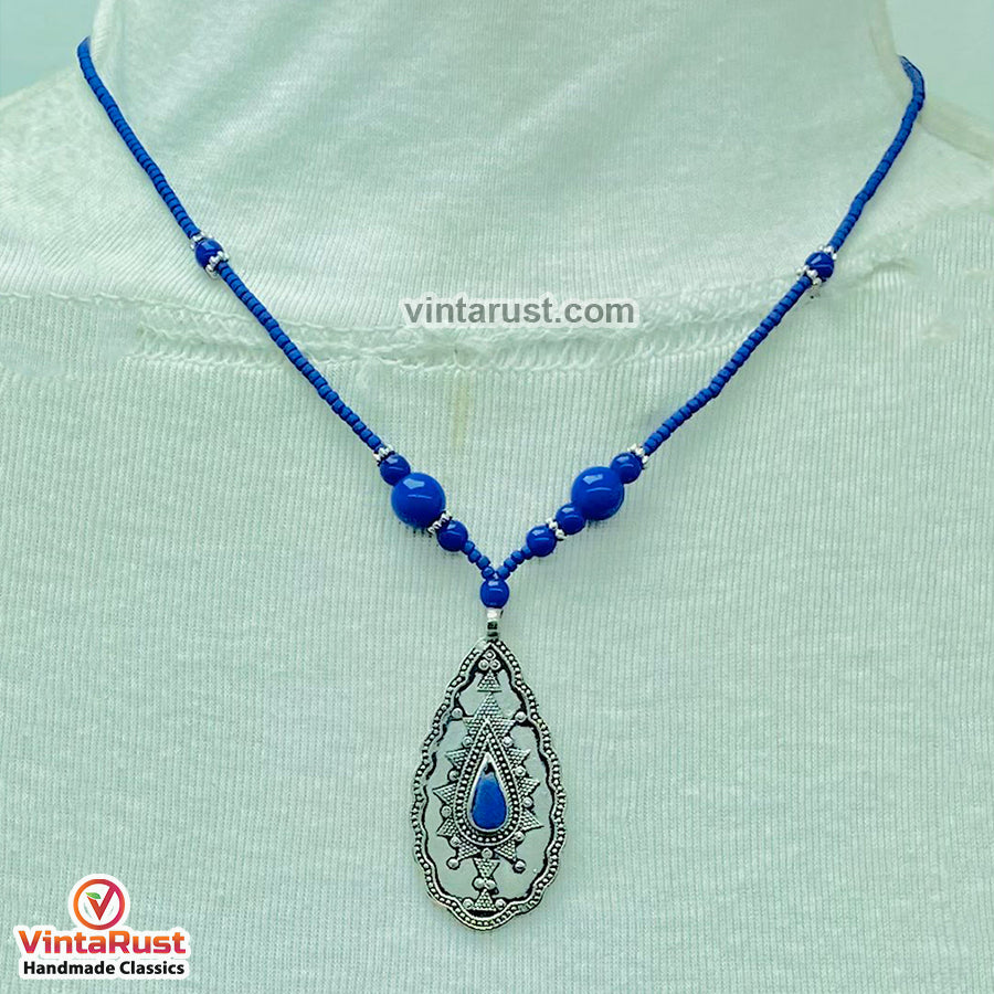 Vintage Lapis Lazuli Minimalist Pendant Necklace