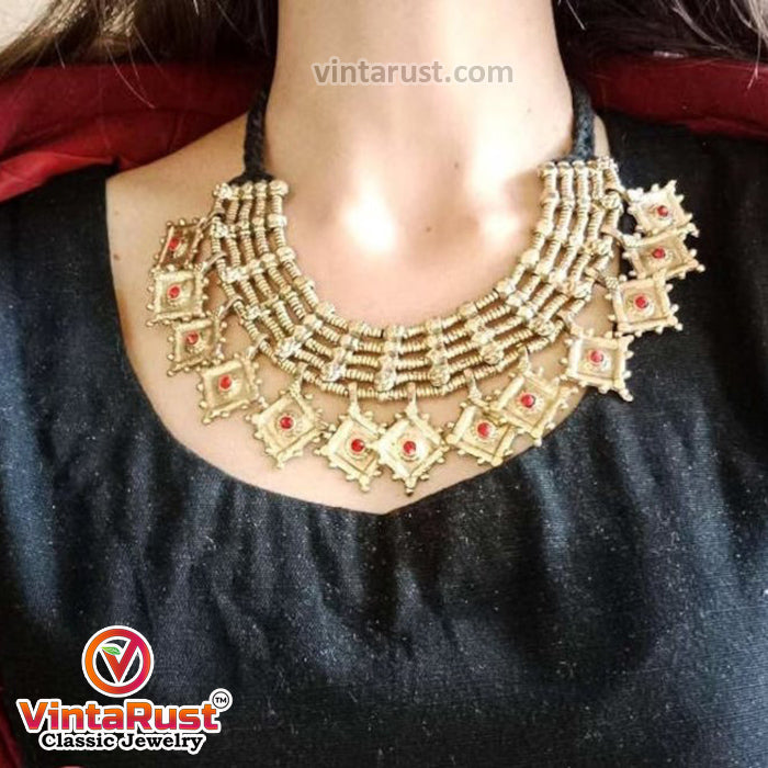 Vintage Multilayers Choker Necklace With Glass Stones