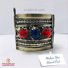 Load image into Gallery viewer, Nomadic Red and Blue Glass Stone Cuff Bracelet
