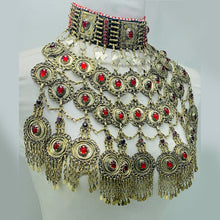 Load image into Gallery viewer, Vintage Oversized Necklace With Red Glass Stones
