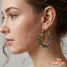 Load image into Gallery viewer, Vintage Oxidized Silver Tribal Hoop Earrings
