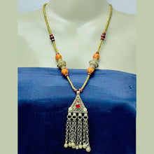 Load image into Gallery viewer, Vintage Kuchi Pendant Necklace With Beaded Chain
