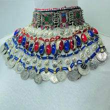 Load image into Gallery viewer, Vintage Red and Blue Coins Choker Necklace
