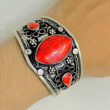 Load image into Gallery viewer, Vintage Red Stone Coral Cuff Bracelet
