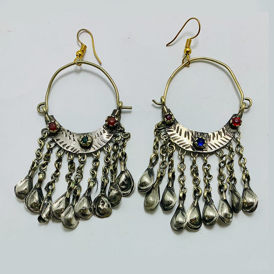 Vintage Silver Kuchi Earrings With Long Tassels