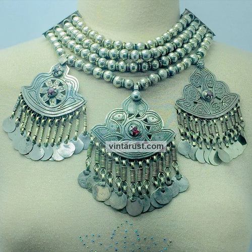 Vintage Silver Kuchi Necklace With Dangling Pendants
