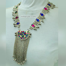 Load image into Gallery viewer, Vintage Silver Tribal Pendant Necklace With Long Bells
