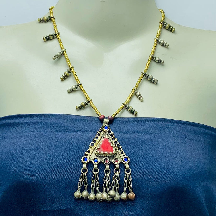 Vintage Triangular Amulet Style Pendant Necklace