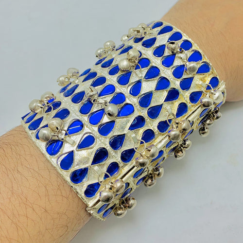 Vintage Tribal Blue Stone Silver Cuff Bracelet