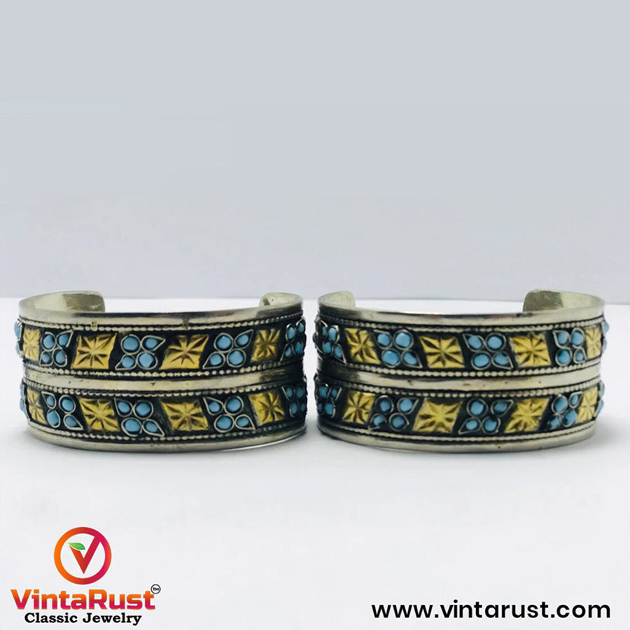 Vintage Tribal Cuff Bracelet With Turquoise Beads