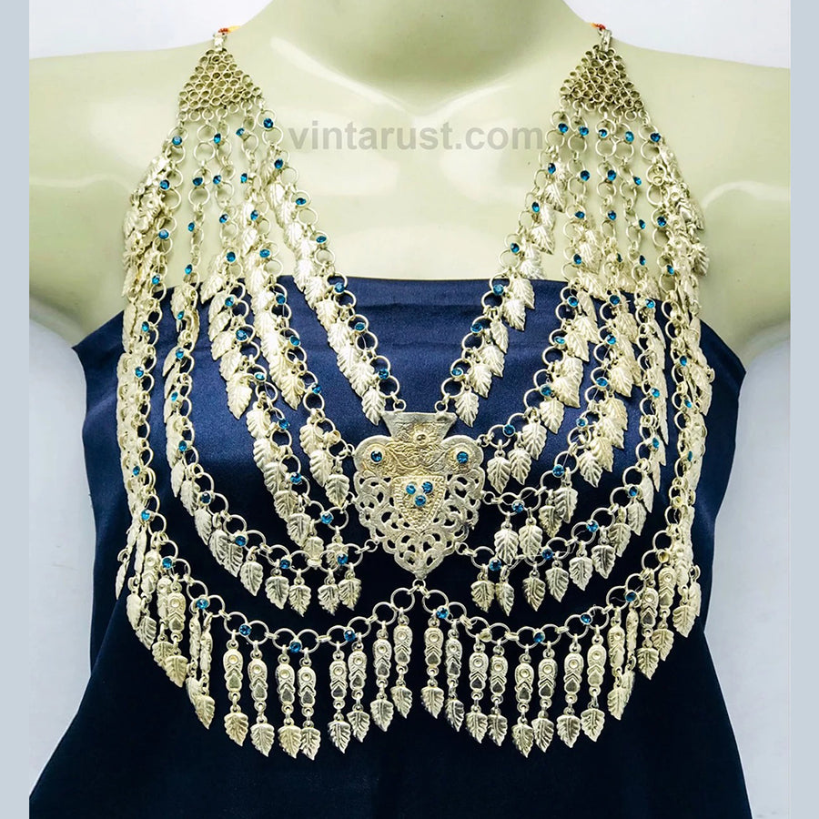 Vintage Tribal Silver Kuchi Massive Bib Necklace