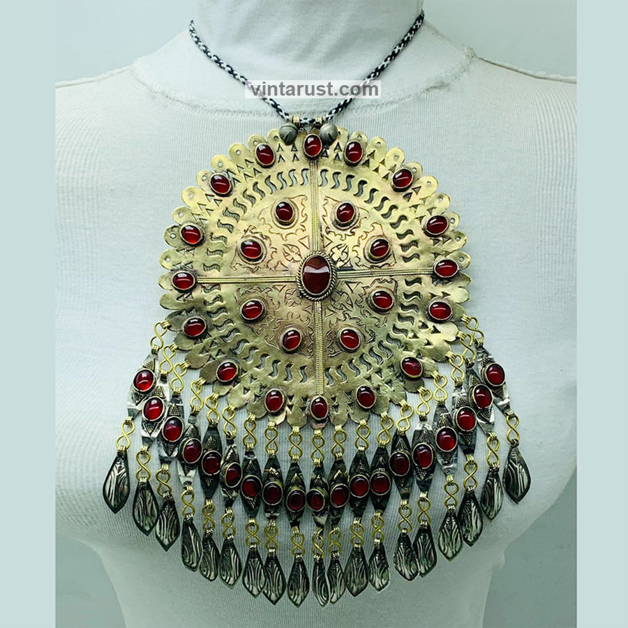 Vintage Turkmen Pendant Necklace With Stones