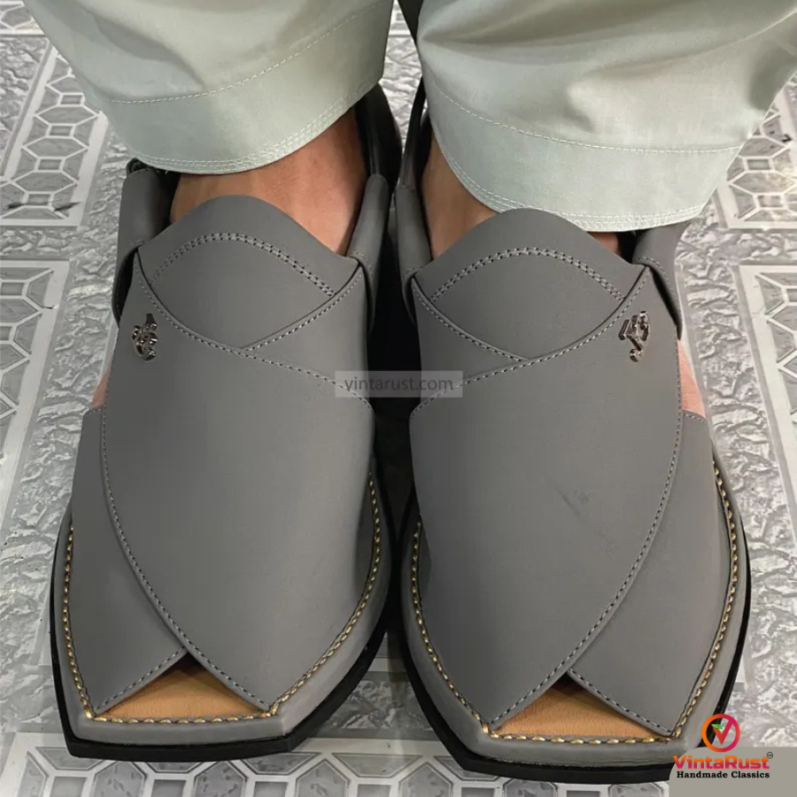 Grey Leather Kaptaan Chappal