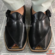 Load image into Gallery viewer, Black Shinny Leather Peshawari Chappal

