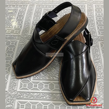 Load image into Gallery viewer, Black Shinny Leather Peshawari Chappal
